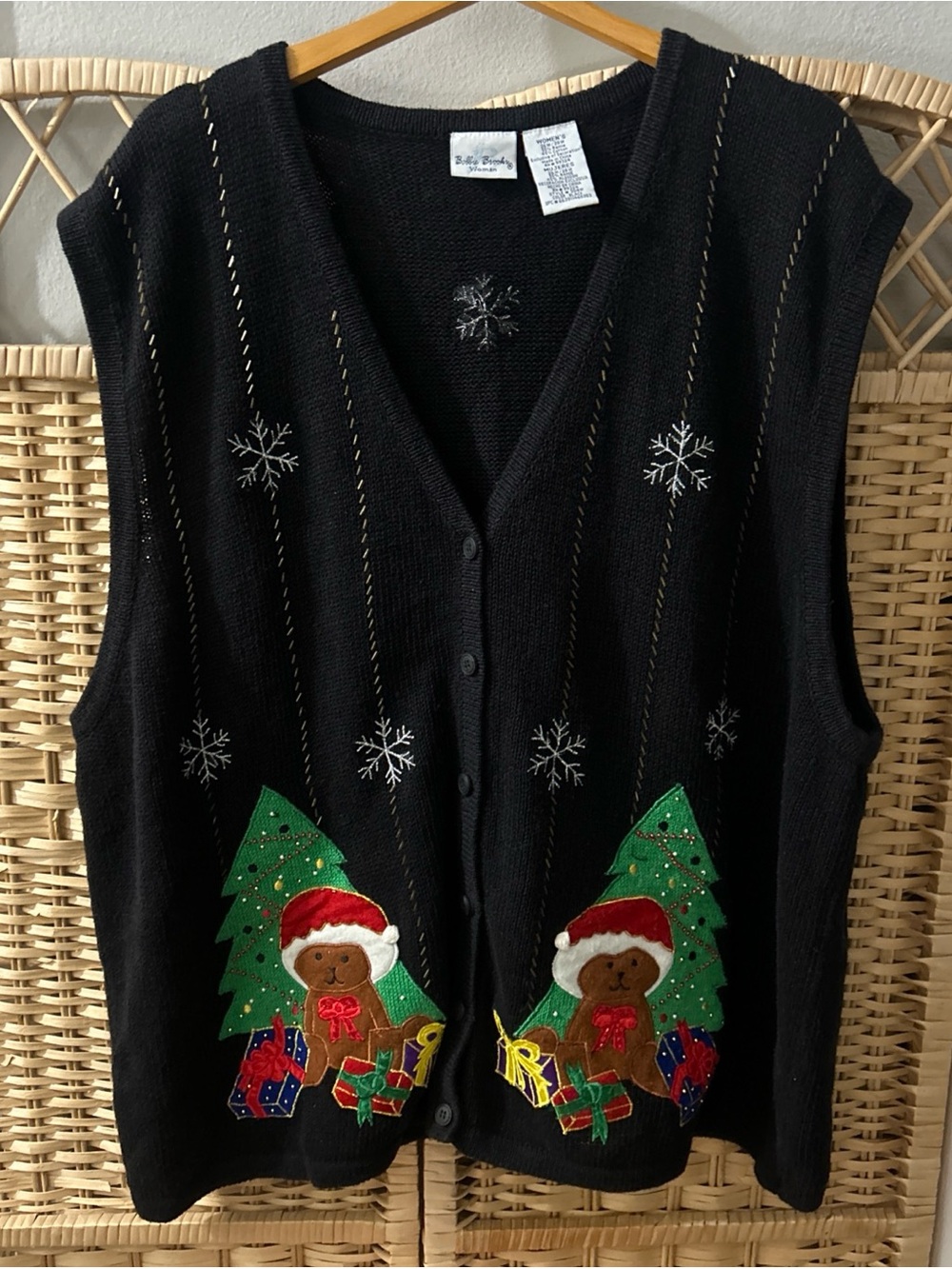 Vintage Bobbie Brooks Woman Holiday Teddy Bear Vest Size 26/28W